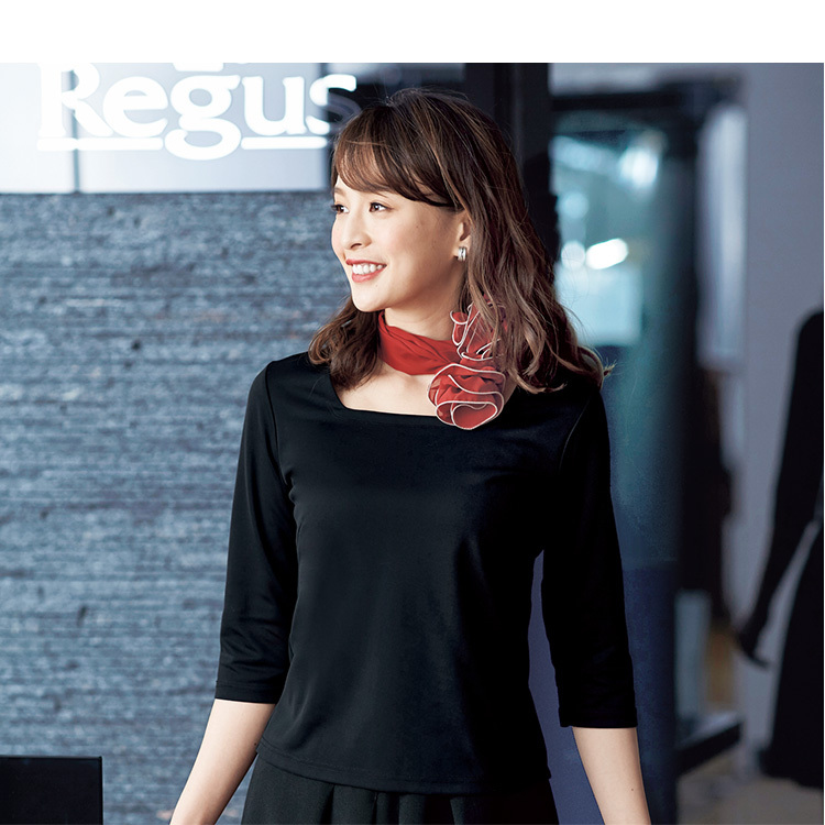 七分袖カットソー ホワイト ブラック アンジョア 01155 事務服 制服 オフィス enjoie S〜3L ジョア 七分袖カットソー ホワイト ブラック アンジョア 01155