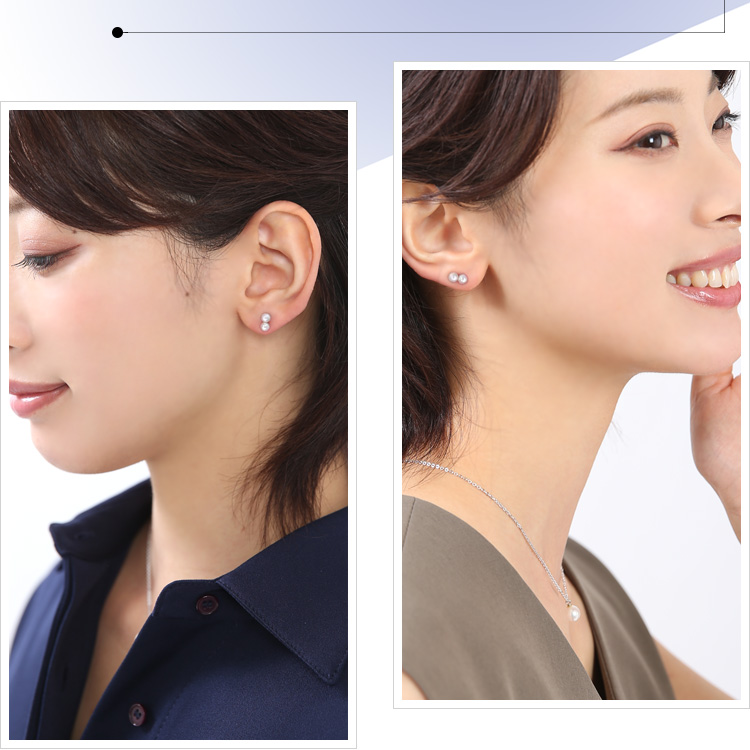 アコヤ真珠 ピアス 4.0-4.5mm K18 パール 2連 レディース 日本製 保証