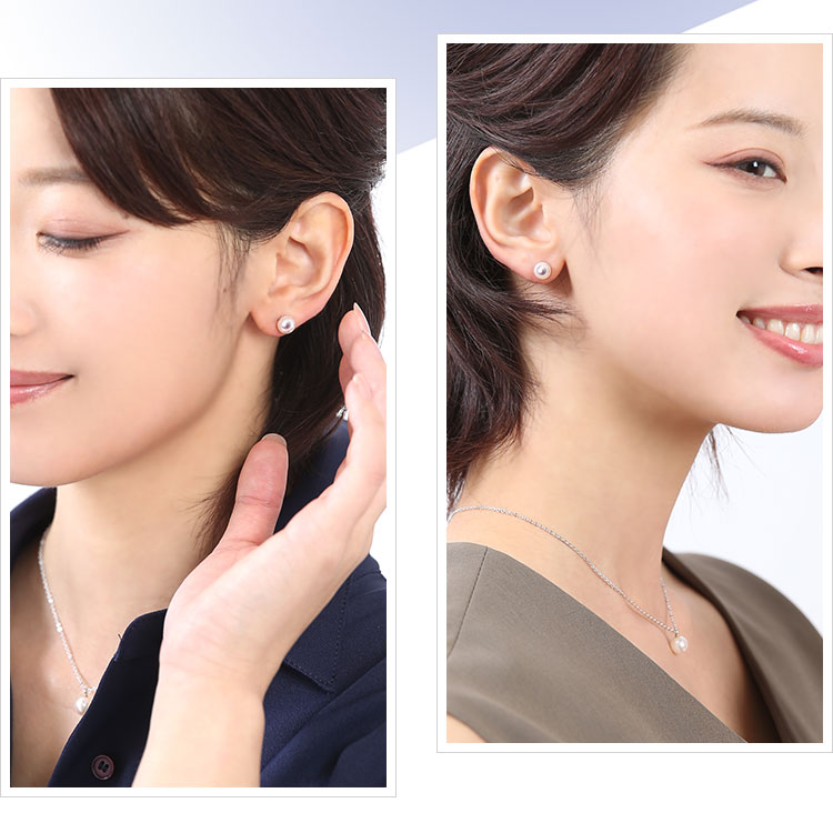 花珠級あこや真珠7.5mmのピアス　18KWG ダイヤモンド nina's（ファッション） アコヤ真珠 ピアス 花珠 7.5-8.0mm K18