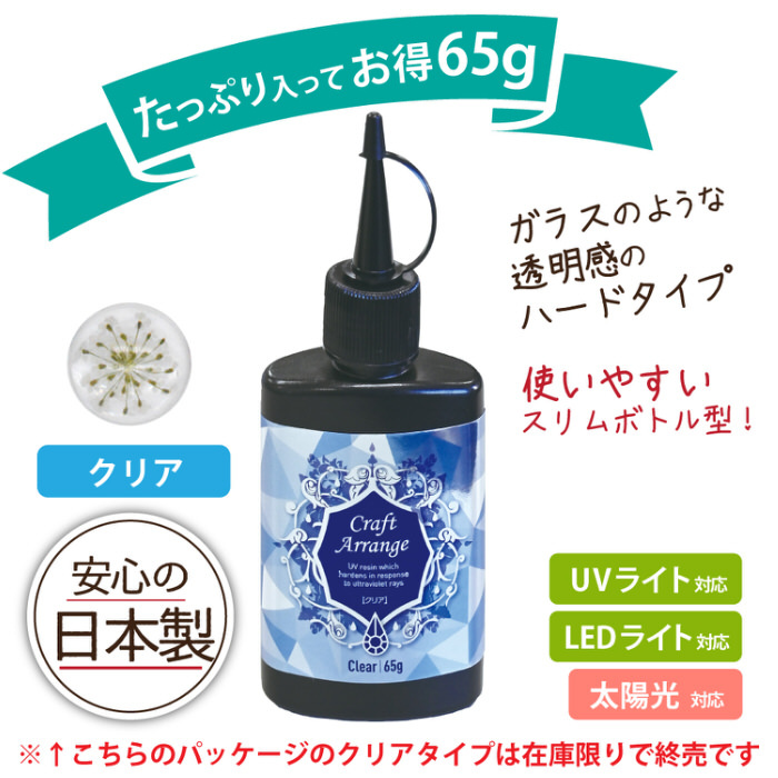 UVレジン液 大容量 レジン液 65g スリムボトル レジン 安い ハード 業務用 クラフトアレンジ レジン用パーツ レジン用品 素材