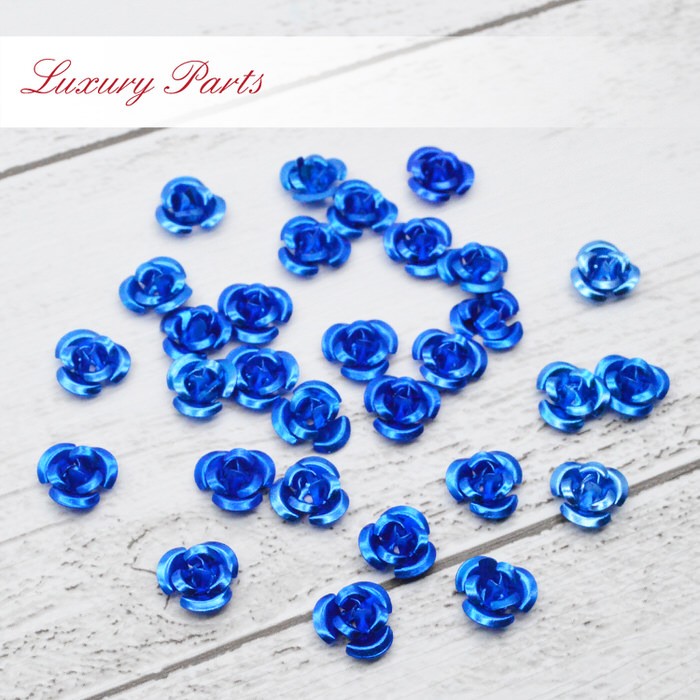 アルミ 薔薇 6mm30個 セット #7 青 アクセサリーパーツ レジン用