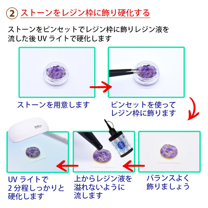 大人ストーンピアスを作るキット ストーン レジン枠 円型 樹脂