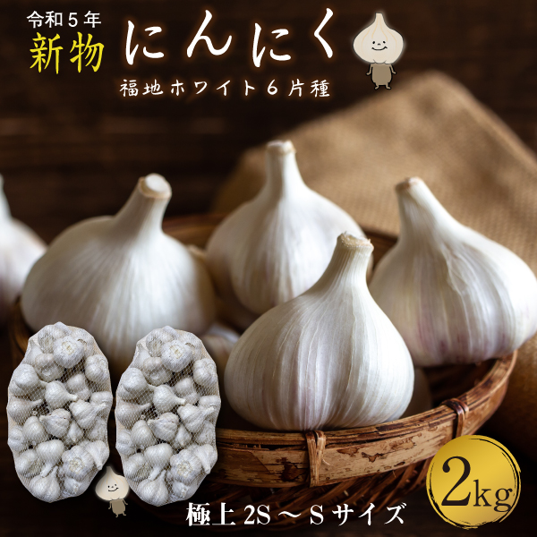 青森 にんにく2kg SSサイズ 約60-70玉 福地ホワイト6片 国産 ニンニク 新物 送料無料 Y常