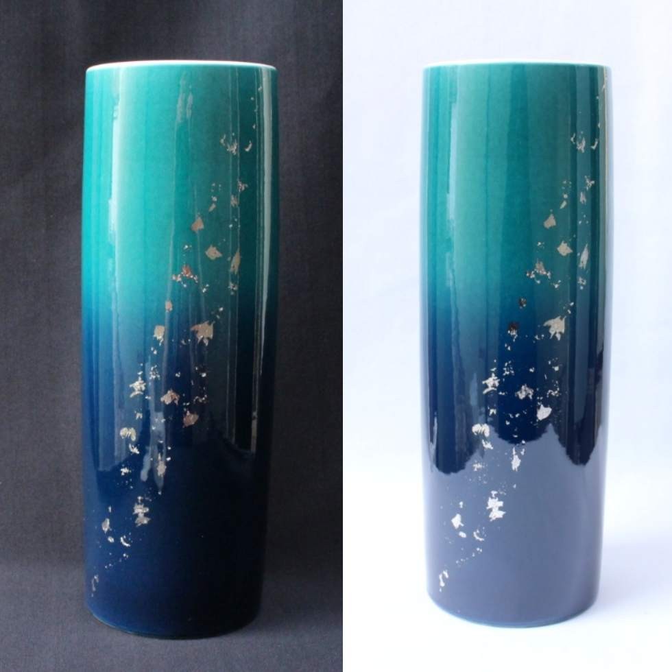 九谷焼 花瓶 8寸 円筒形 深海 高さ24.9cm 直径9cm : 二宮仏壇