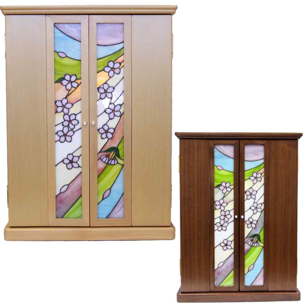 上置き20号 桜乙女 白ケヤキ ステンドグラス 仏壇 コンパクト かわいい