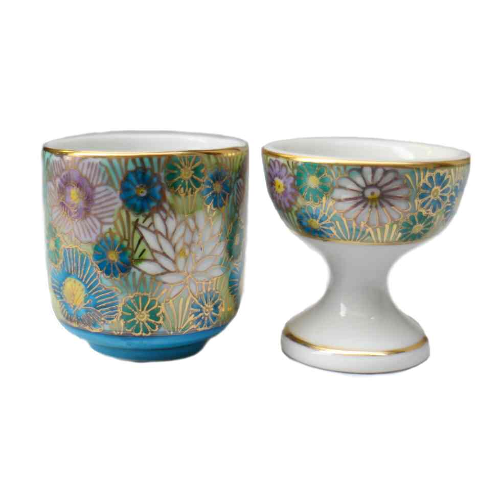 仏具セット 湯呑 仏器 2点セット 九谷焼 本金花詰・赤 本金花詰・青