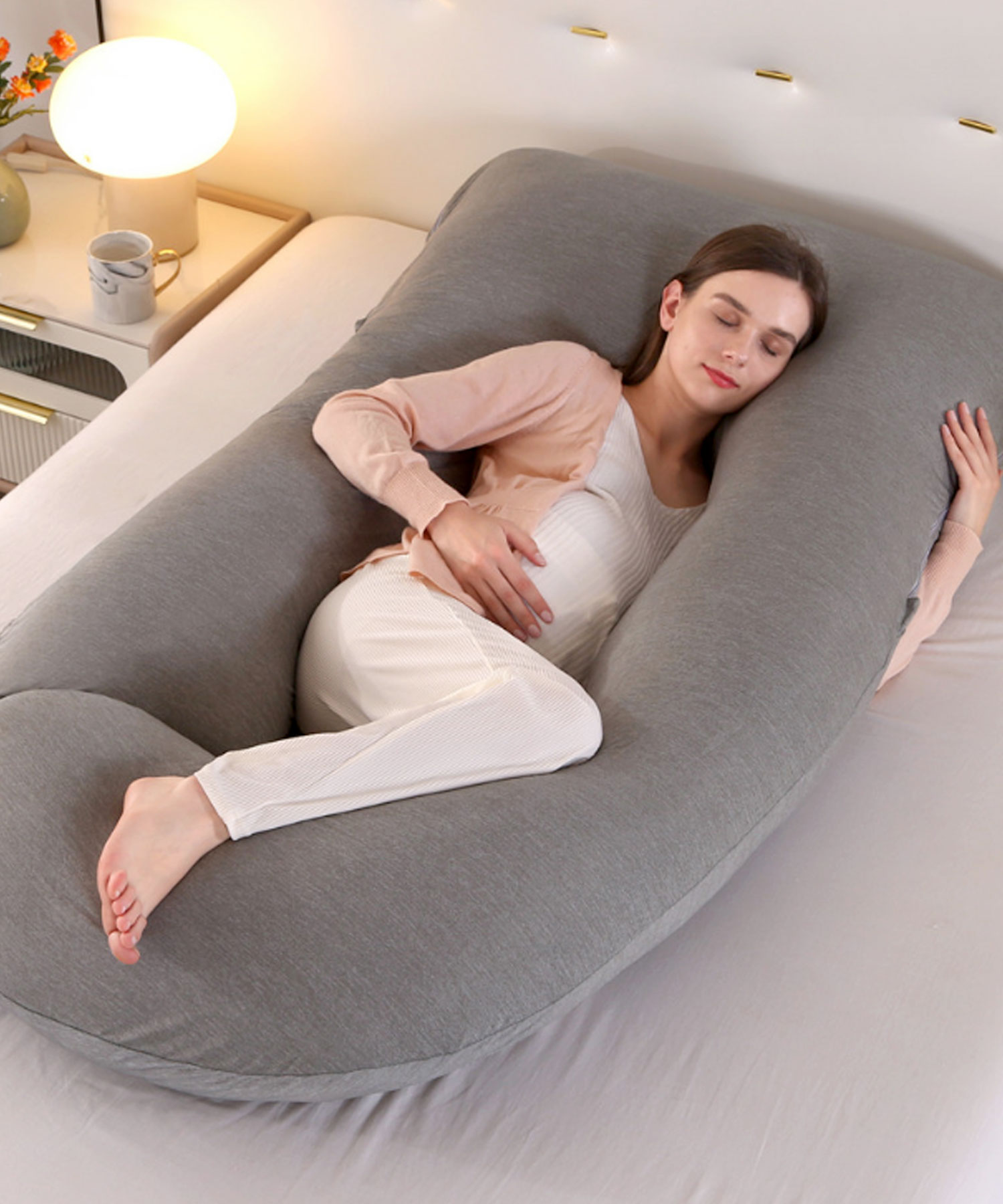 抱き枕 妊婦 U型 冷感 授乳クッション 横向き寝用枕 大きい 抱き枕カバー 洗える 4素材 ピロー...