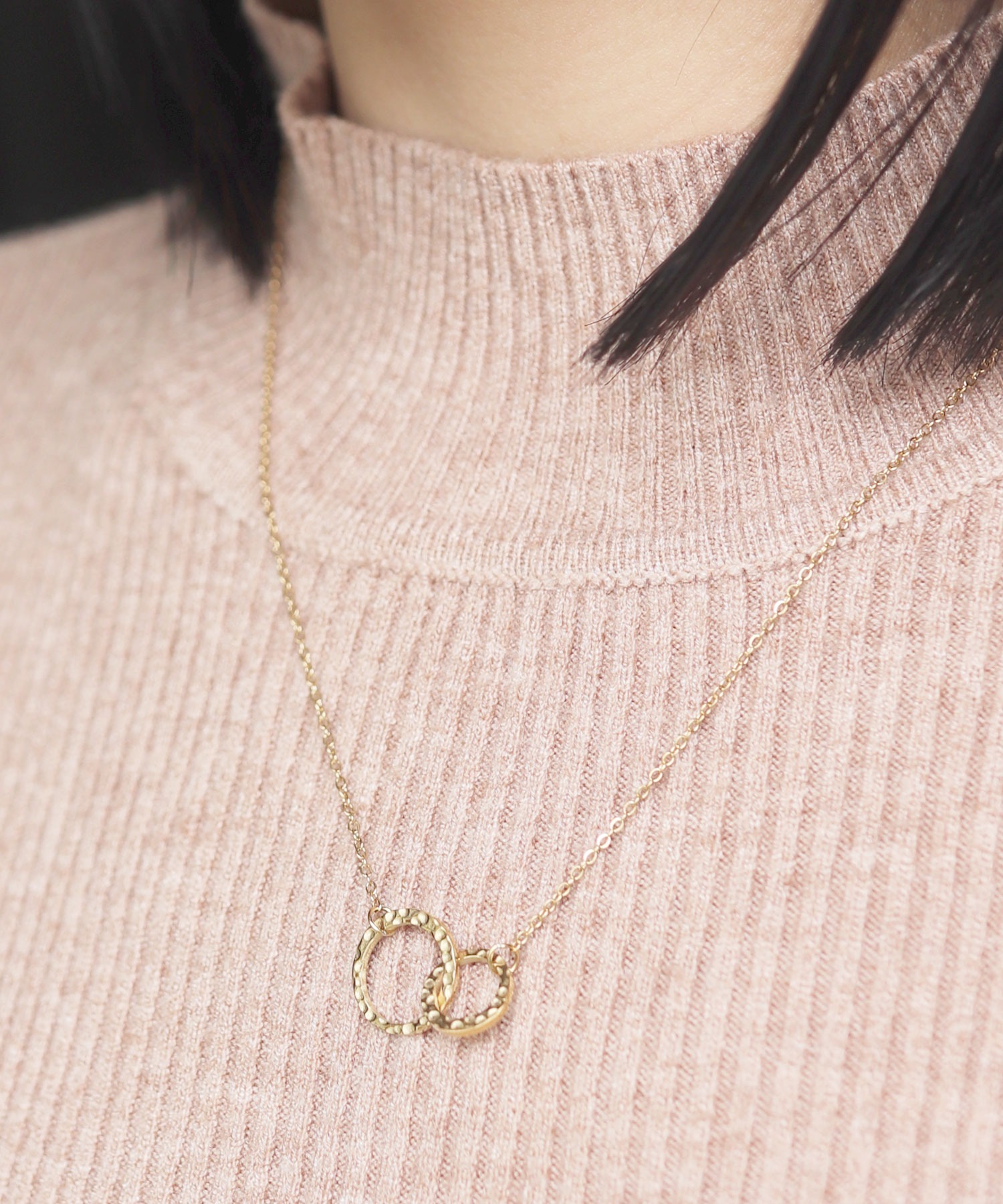 ネックレス レディース 金属アレルギー ダブルリング ステンレス 槌目