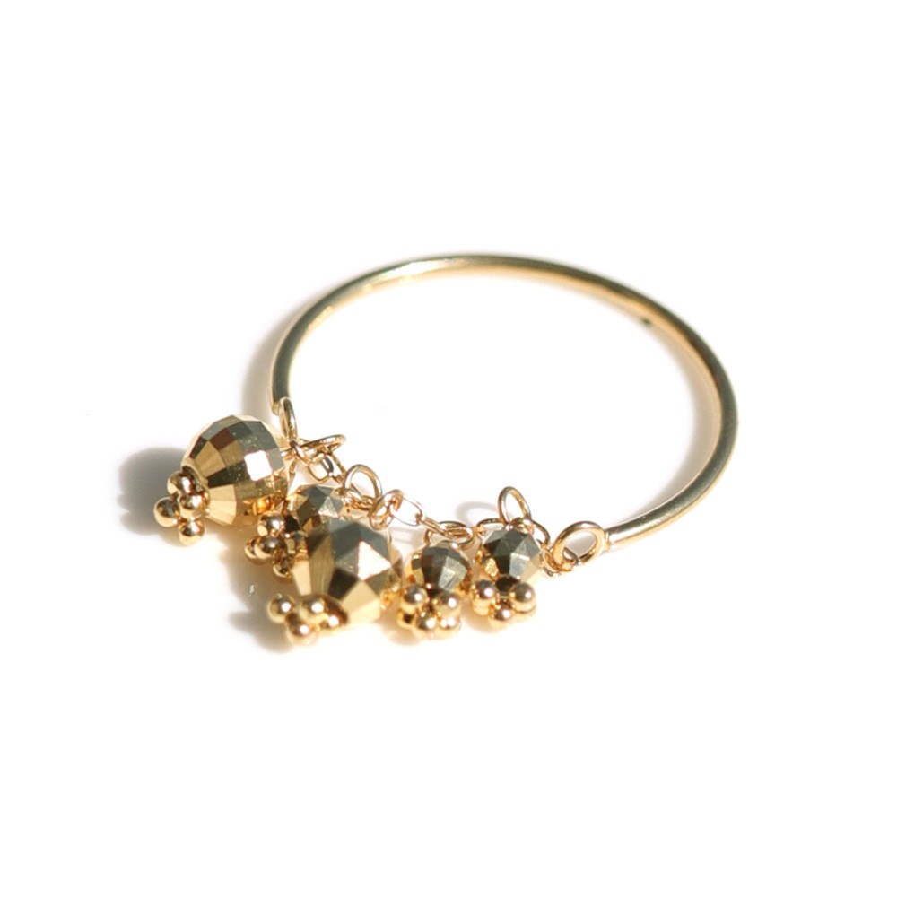 ピアス 18k レディース 18金 フェザーカット ドレープ チェーン Ｃ型 ミラーボール CLAIRE かわいい おしゃれ 結婚式 卒業式 入学式 卒園式の画像