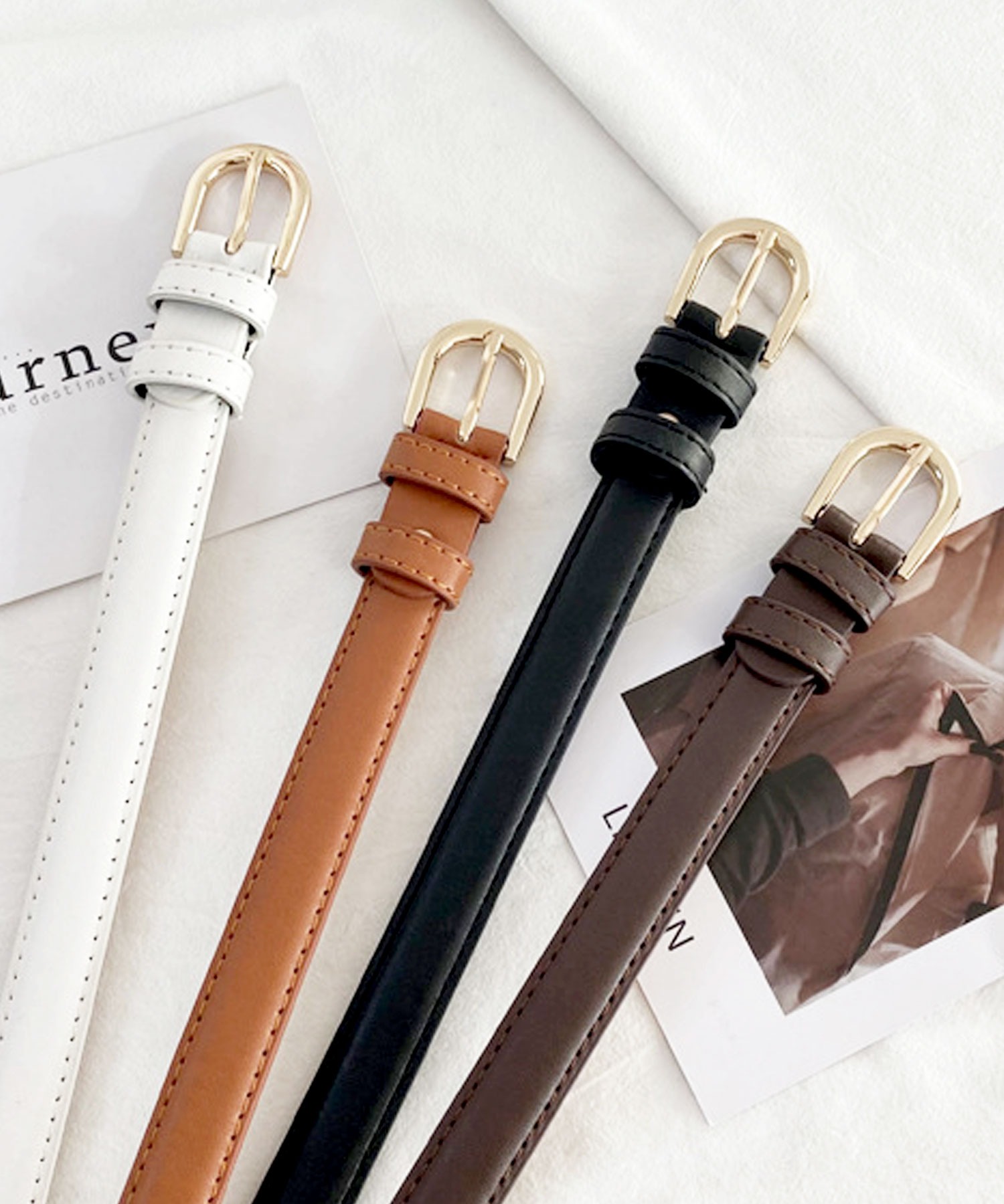 ベルト レディース PUレザー 細 ラウンド バックル 細め 通勤 通学