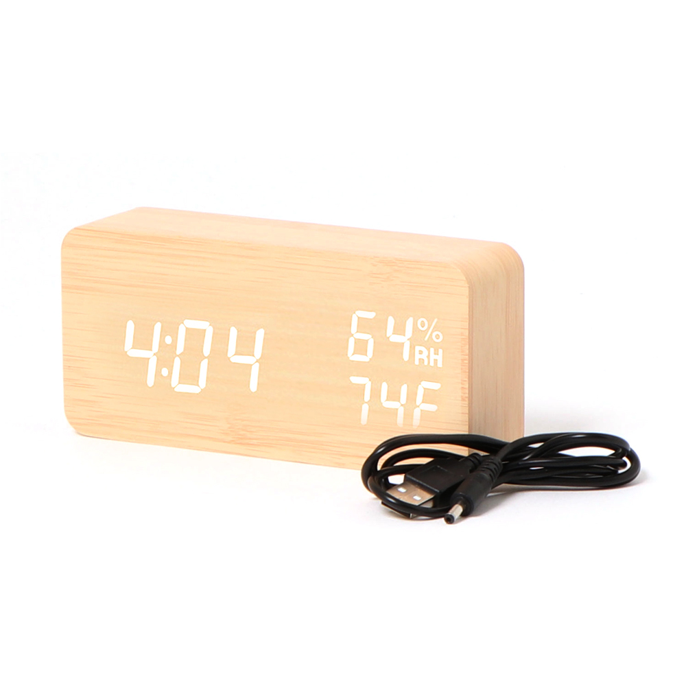 時計 置き時計 多機能 LED ウッドクロック 卓上 デジタル 木目調