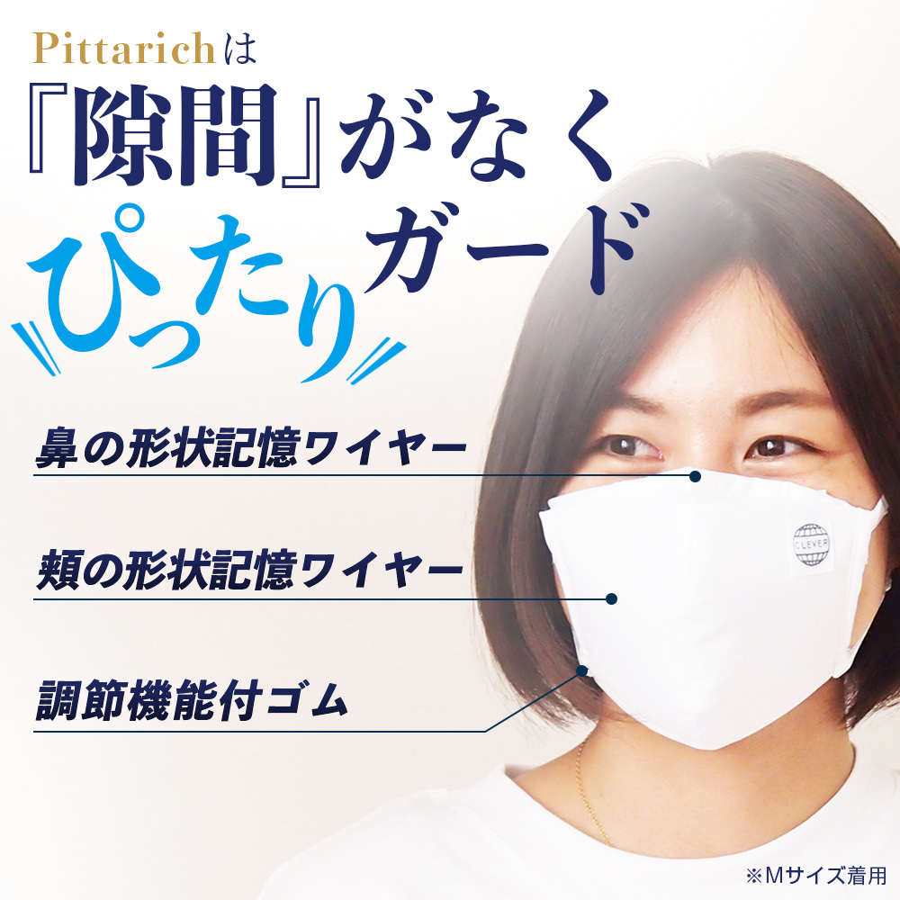 ピッタリッチ マスク CLEVERタグ PM2.5 防菌 防ウイルス 対策 再利用 可能 タイプ ホワイト 1個 交換用フィルター10枚入り  100回洗って使えるマスク
