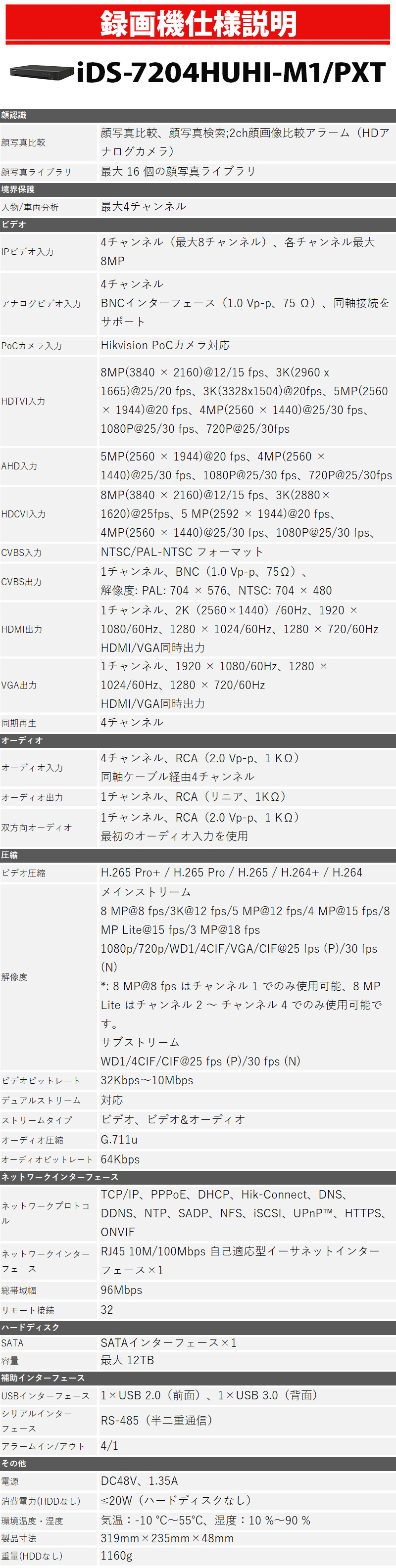 4K HIKVISION AI機能付き アナログハイビジョン PoC カメラ電源不要 スマホ監視 4ch 800万画素 iDS-7204HUHI-M1/PXT | HIKVISION | 04