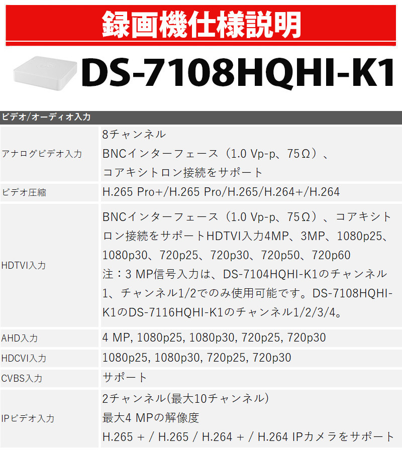 400万画素 HIKVISION(ハイクビジョン)DVRレコーダー アナログハイビジョン スマホ監視 日本語マニュアル付き 防犯カメラ 8チャンネル DS-7108HQHI-K1｜nippon-intercoax｜06
