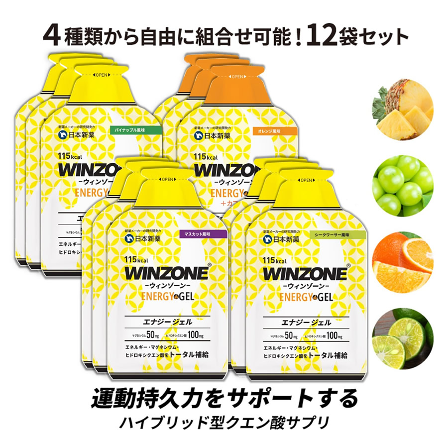 マラソン サプリ エナジージェル ウィンゾーン WINZONE ENERGY GEL 4種類から自由に組合せ可能 12袋セット（3袋ずつ×4） 補給食  スポーツ : 402a12 : 日本新薬ヘルスケアYahoo!ショッピング店 - 通販 - Yahoo!ショッピング