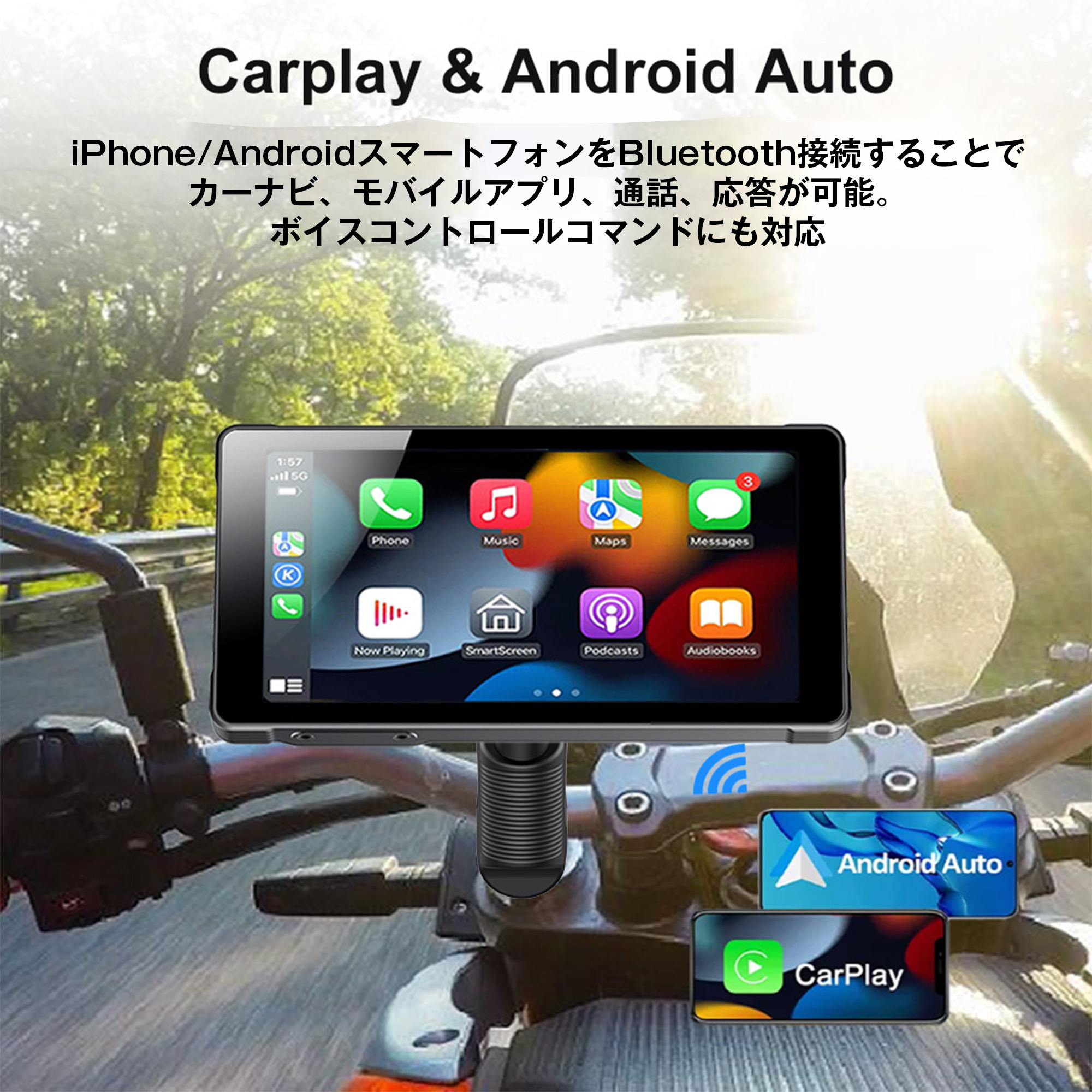 64GSDカード付 バイク用ナビ ドライブレコーダー CarPlay&Android Auto 
