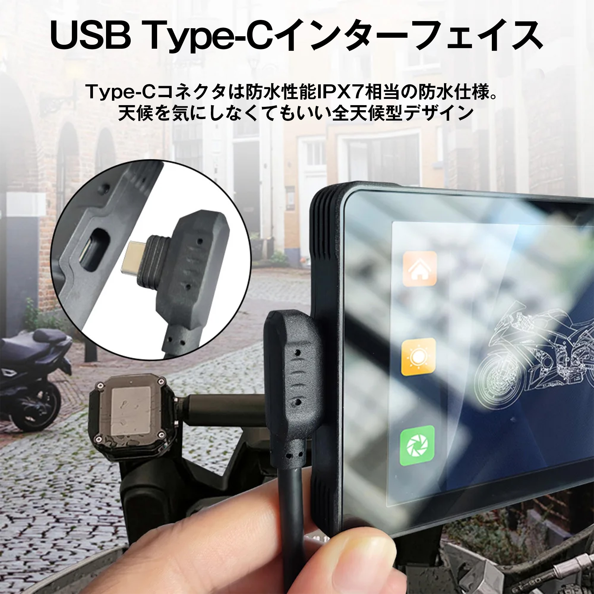 64GSDカード付 バイク用ナビ ドライブレコーダー CarPlay&Android Auto 