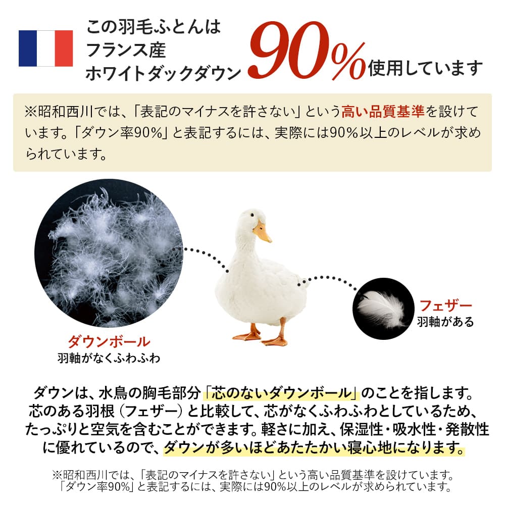福袋 2026年 羽毛ふとん シングル ロング 新春 福袋 昭和西川公式 フランス産 ホワイトダック90％  サイズ150×210cm 1.1kg 羽毛布団 | 西川 | 03