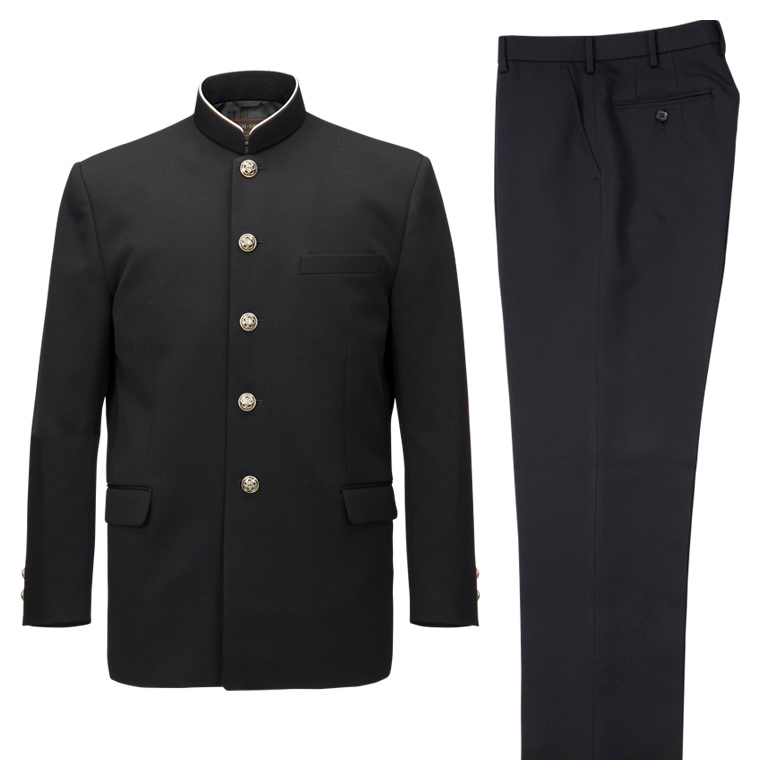 学生服 上下セット ウール50%ポリエステル50%/ラウンド襟 黒 145A-190A/155B-190B/W58cm-W110cm 詰襟 上着 学ラン ズボン 上下 関連画像1