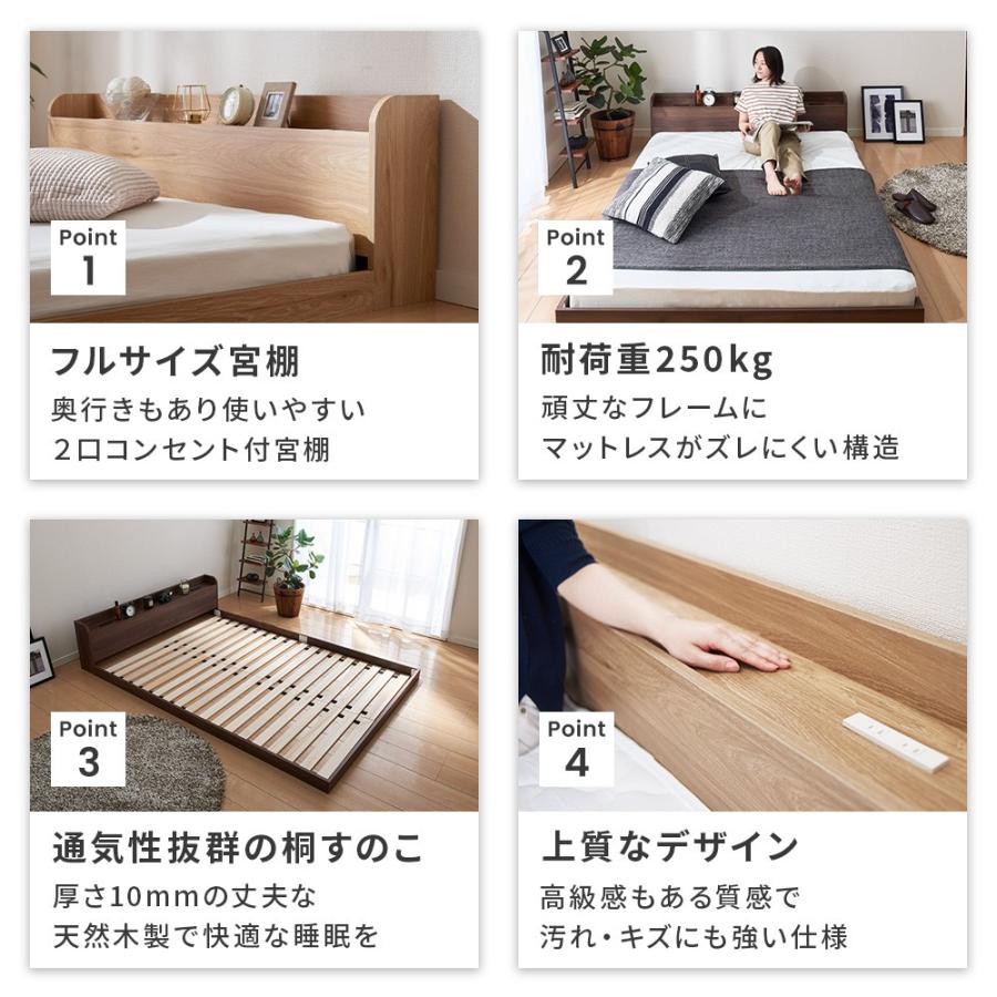 ベッド シングル ローベッド フレーム マットレス付きコンセント