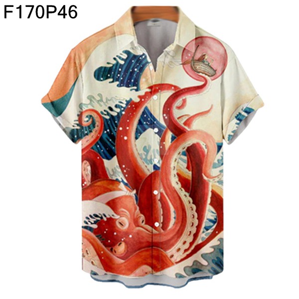 【10%OFF】 メンズ ハワイシャツ 海洋生物 クジラ 海馬 タコ アロハシャツ 服&ファッション小物