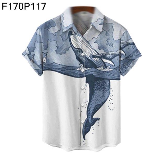 ハワイシャツ メンズ 海洋生物 アロハシャツ タコ 海馬 クジラ