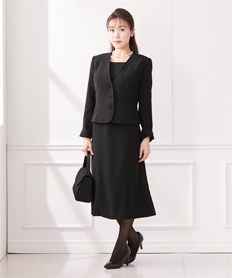 喪服 レディース ブラックフォーマル 礼服 ワンピース アンサンブル 洗える 前開き 40代 50代 大きいサイズ b0_1
