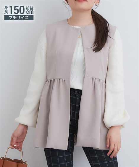 低身長さん向け レディース アウター 洗える ペプラムベスト ダブルクロス 小さいサイズ SS-L モカベージュ 黒 ニッセン 7days tp0 ニッセン 低身長さん向け レディース アウター 洗える ペプラム