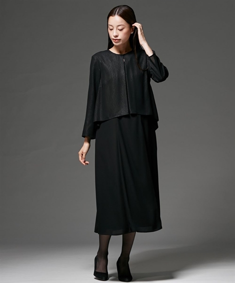 喪服 レディース 礼服 ブラックフォーマル ワンピース 洗える オールシーズン 大きいサイズ 前開き ロング丈 b0の画像