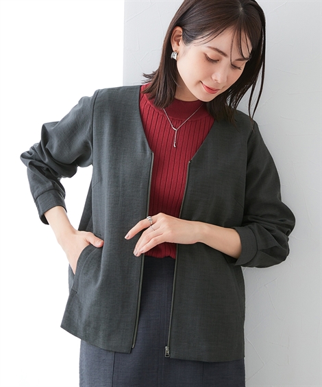 レディース ジャケット ジップ ブルゾン 羽織 夏 麻調合繊 UVカット