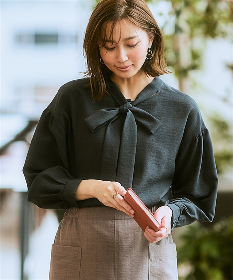 レディース トップス ブラウス 長袖 麻調合繊2WAY しわになりにくい