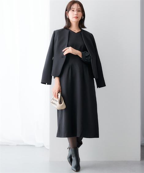 レディース スーツ 冬 冬用 ウール調 ワンピーススーツ アンサンブル