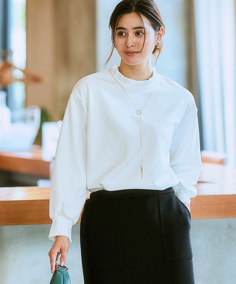 爆買 トップス レディース 冬 長袖 裏起毛 あったか フリルネック