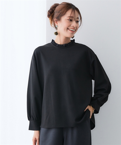 爆買 トップス レディース 冬 長袖 裏起毛 あったか フリルネック