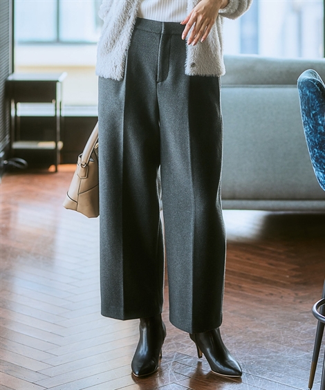 スーツ レディース パンツ ストレート ウール調 冬 通勤 オフィス