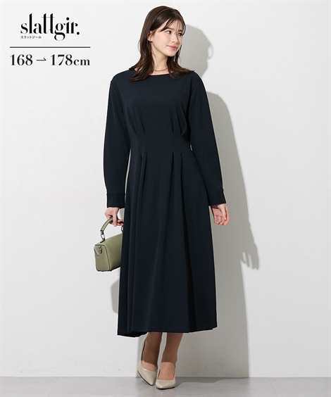 レディース ワンピース カットソー きれいめ ウエストタック トール