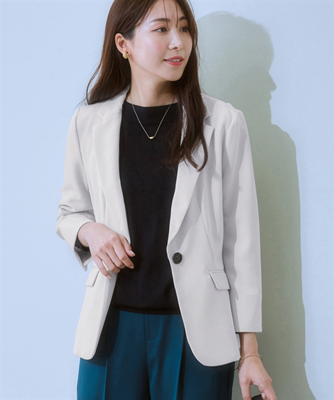 アウター ジャケット レディース 夏 夏用 7分袖 涼しい 洗える UVカット ストレッチ ノーカラージャケット o0の画像