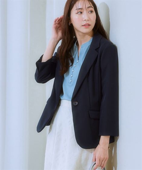 アウター ジャケット レディース 夏 夏用 7分袖 涼しい 洗える UVカット ストレッチ ノーカラージャケット o0の画像