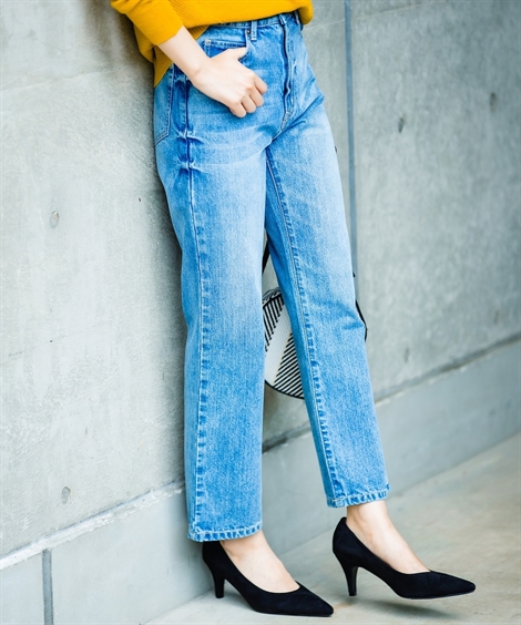 ニッセン パンツ ハイウエスト ストレート デニムパンツ 冬