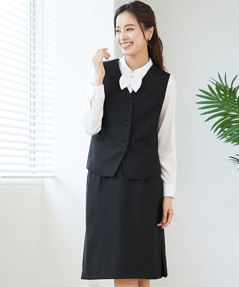 事務服 制服 ベストスーツ 3点セット レディース 洗える ベスト タイト