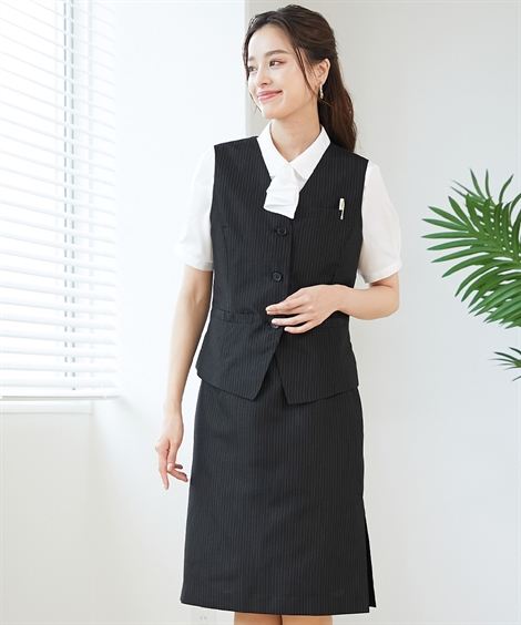 《サイズ交換無料》事務服 制服 ベストスーツ 2点セット レディース 洗える ベスト タイトスカート S-3L はっ水 消臭テープ付 ニッセン v0｜nissen7days｜03