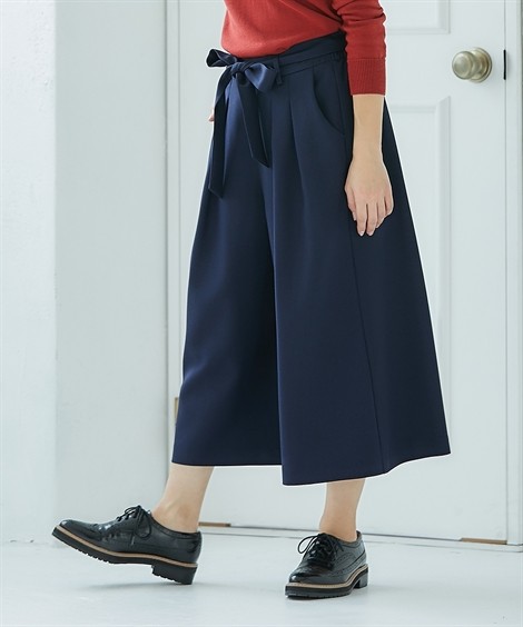 パンツ ワイド ガウチョ 小さいサイズ レディース 麻調素材ガウチョ 共布リボン付 Pl Pm Ps Pss ニッセン Nissen Zzy4319a3010 ニッセンyahoo 店 通販 Yahoo ショッピング