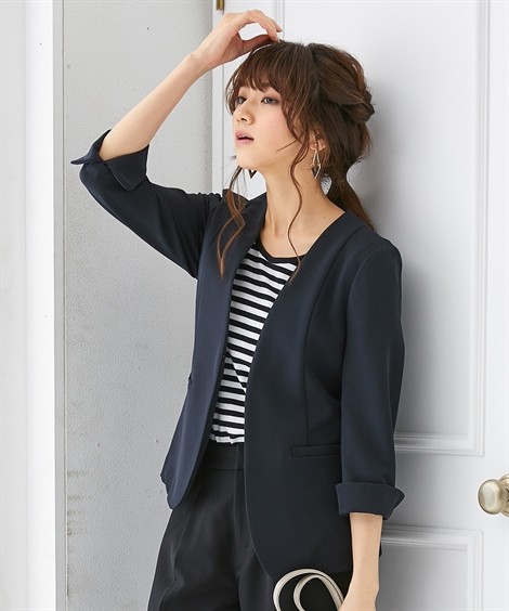 ジャケット レディース 洗えるダブルクロス タテヨコ ストレッチ Uvカット 7分袖 ノーカラー S M L ニッセン Nissen Zzy4319b21 ニッセンyahoo 店 通販 Yahoo ショッピング