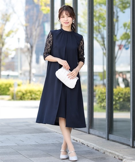 ドレス パーティー レディース スタンド カラー 袖 レース ワンピース セミ フォーマル結婚式 二次会 大きいサイズ有 セレモニー S M L ニッセン Nissen Zzy4319b5381 ニッセンyahoo 店 通販 Yahoo ショッピング