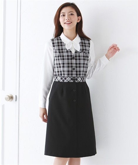 事務服 ワンピース レディース 洗える 防汚加工 オフィス 仕事 スーツ M L 黒チェック柄 黒 ニッセン Nissen Zzy4319d0251 ニッセンyahoo 店 通販 Yahoo ショッピング