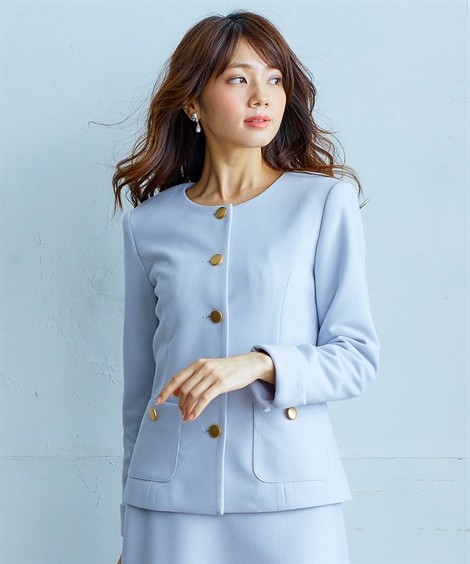 スーツ 大きいサイズ レディース Sobody ツイード調 ジャージ ー金ボタン ノーカラー ジャケット 上下別売り オフィス Ll 3l ニッセン Nissen Zzy43a1594 ニッセンyahoo 店 通販 Yahoo ショッピング