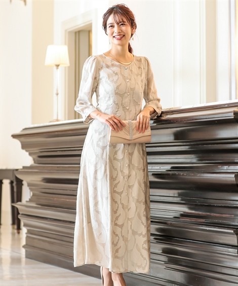 ドレス パーティー レディース 日本製 カットジャガード ペイズリー 前開き ワンピース 結婚式 二次会 お呼ばれ対応 フォーマル 披露宴 M L ニッセン Nissen Zzy43a5640 ニッセンyahoo 店 通販 Yahoo ショッピング