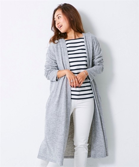 Tシャツ カットソー レディース ふんわり ニットソー ポケット付 カーディガン ミディ丈 ロング丈 M L ニッセン Nissen Zzy43e0212 ニッセンyahoo 店 通販 Yahoo ショッピング