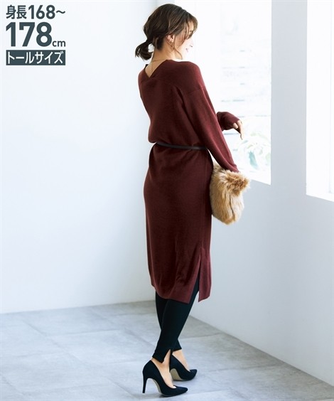 ワンピース ロング マキシ トールサイズ レディース Vネック ニット 冬 Ll 3l ニッセン Nissen Zzy43e1167 ニッセンyahoo 店 通販 Yahoo ショッピング