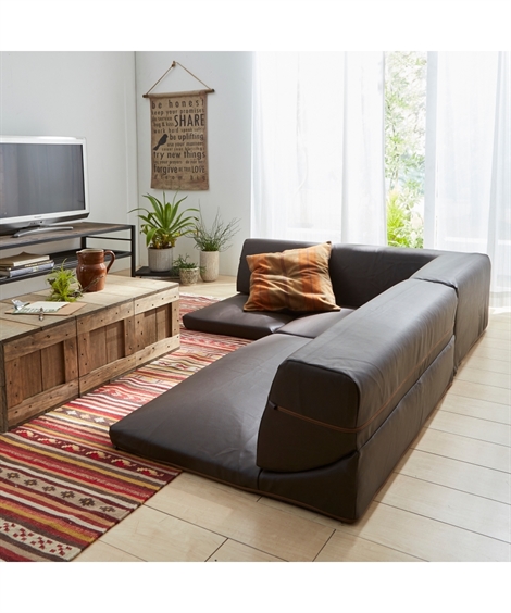 一人暮らしい3点セット。 ニッセン（nissen） 3人掛け ロー ソファ 3点セット｜コーナー 合皮